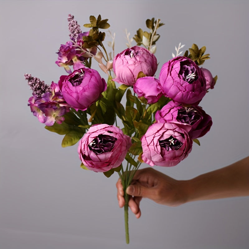 13 Heads of European Style Potted Peony Flowers for Living Room, Home, Dining Table Decoration, Artificial Flowers, Wedding Decoration - Multi-purpose