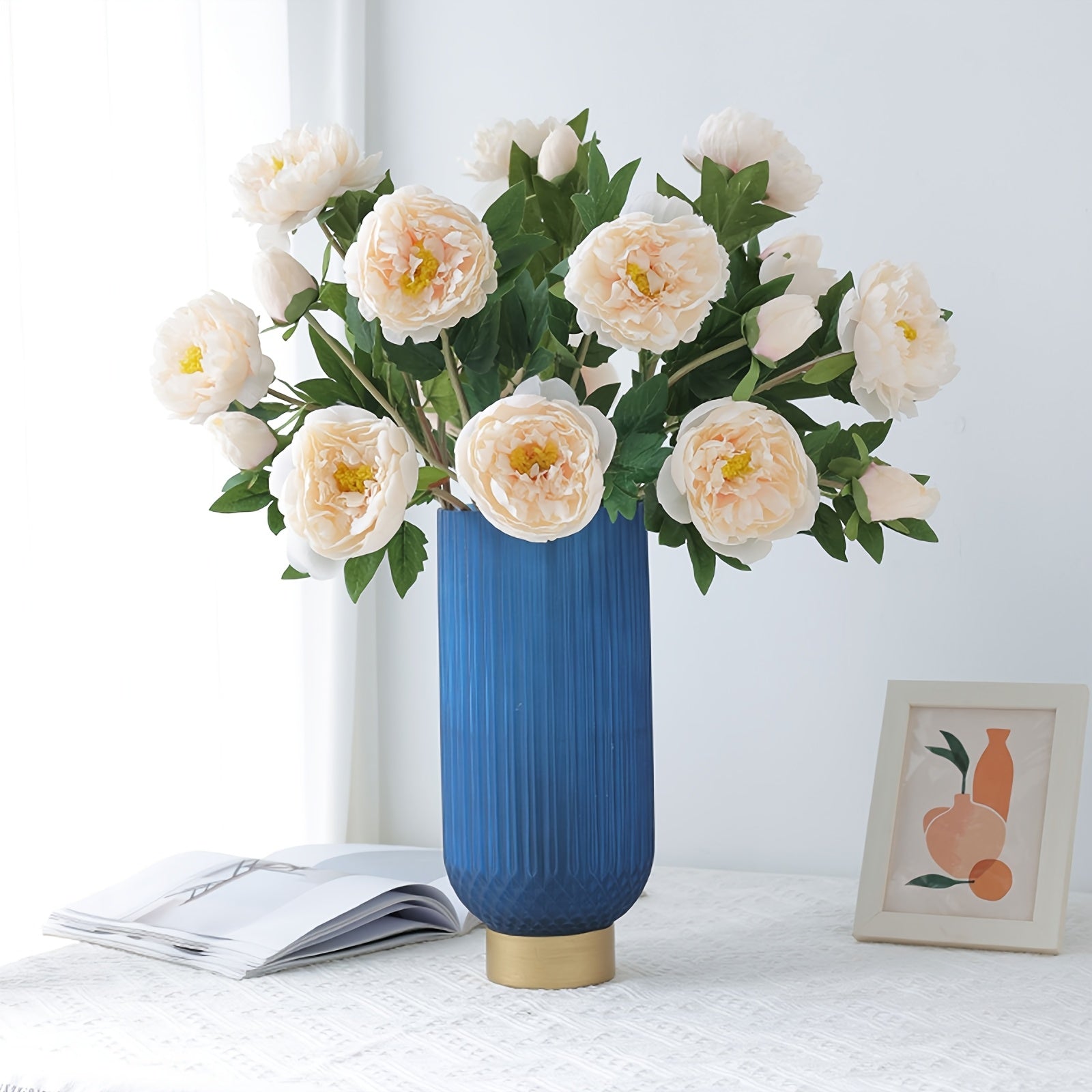 2/5 Bundles Lifelike Artificial Peony Silk Flowers, Spring Faux Peonies for Wedding, Party, Home Decor, Living Room, Office, Seasonal Decoration - Plastic, Reunion, Tabletop, No Container, Electricity-Free