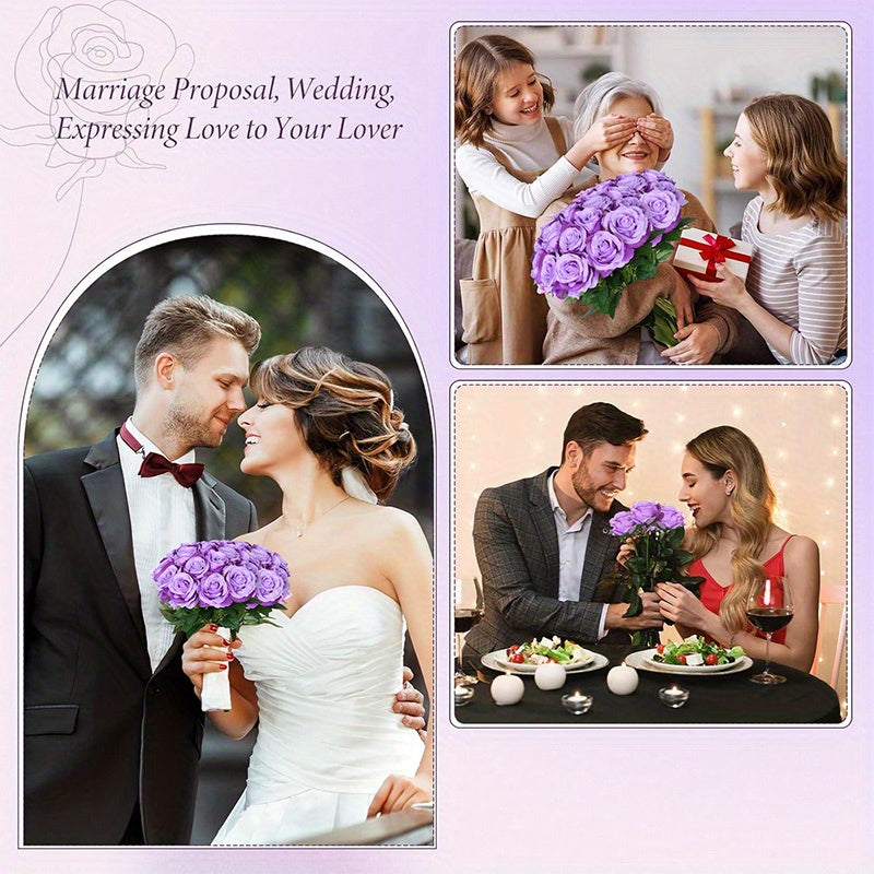 10pcs, Purple Roses Bouquet, Purple Flowers, for Wedding Home Party Decoration Event Gift, fake flowers, roses, roses artificial flowers, silk flowers, roses bouquet, (Light Purple)