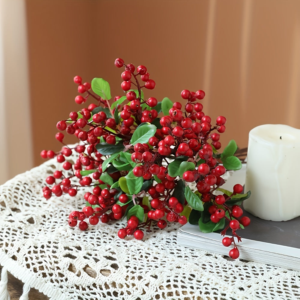 10pcs Red Fake Holly Berry Twig, Simulation Berry Flower for Photography Christmas Thanksgiving Home Wedding Decor