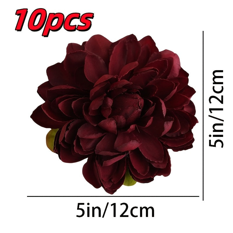 10pcs Artificial Dahlia Flowers, 5in/6in Simulated Flowers Fake Flowers Silk Flowers DIY Handmade Wreath Material Wedding Decoration Father&