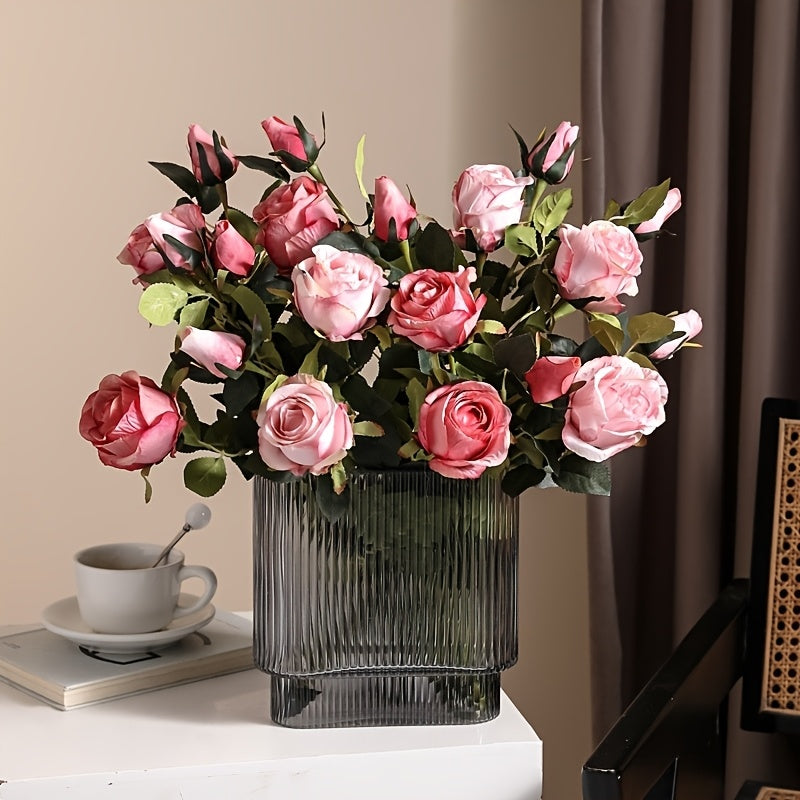 3pcs Elegant Lace Rose Artificial Flowers with Long Stems - Perfect for DIY Wedding Bouquets, Table Centerpieces & Home Decor