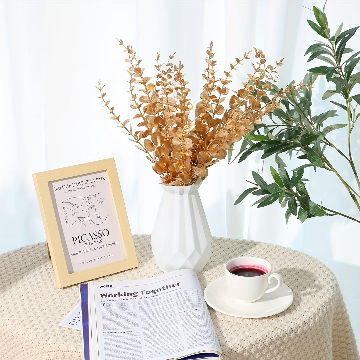 1pc/6pcs, Golden Artificial Eucalyptus Leaves, Simulated Eucalyptus Branches And Golden Flowers, Real Touch Plastic Golden Plants, Suitable For Home Arrangement Desktop Centerpiece Christmas Decoration, Autumn DecorationThanksgivingHalloweenChristmas