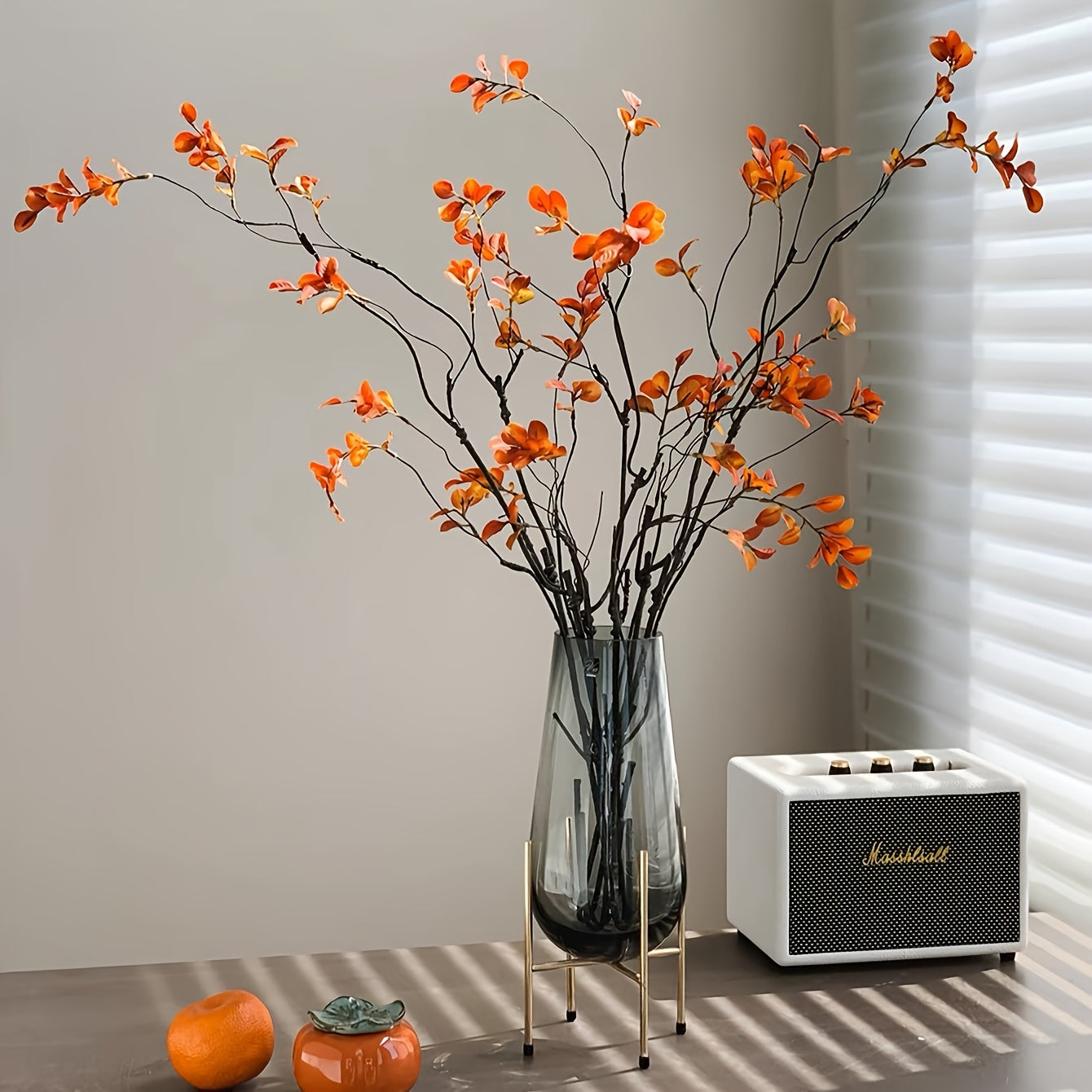 2pcs Faux Fall Plant Stems - Autumn Vine Branches for Home, Office, Event Decor - Plastic Tabletop Greenery for All Seasons, Ideal for Thanksgiving, Christmas, Halloween, Mother&