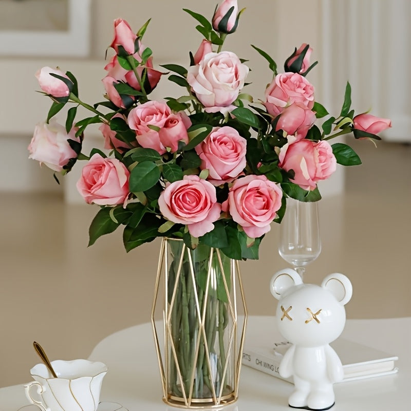 3pcs Elegant Lace Rose Artificial Flowers with Long Stems - Perfect for DIY Wedding Bouquets, Table Centerpieces & Home Decor