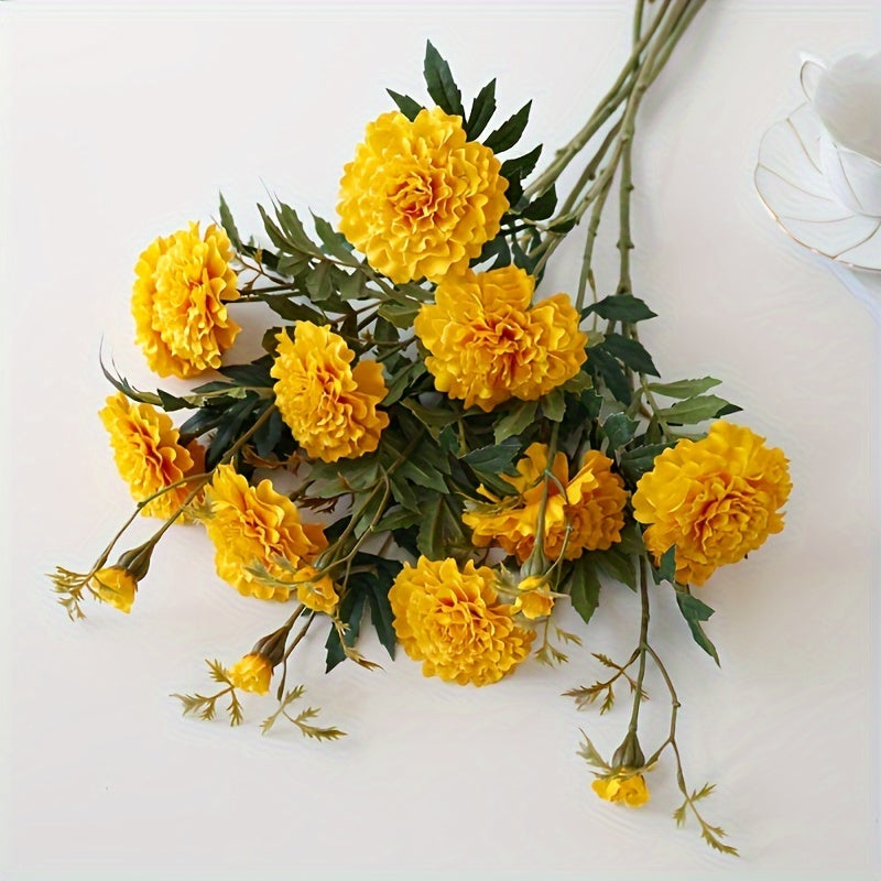 2pcs Vibrant Orange Silk Marigolds Set - Perfect for Home, Living Room, Halloween, Day of the Dead, Weddings & Parties