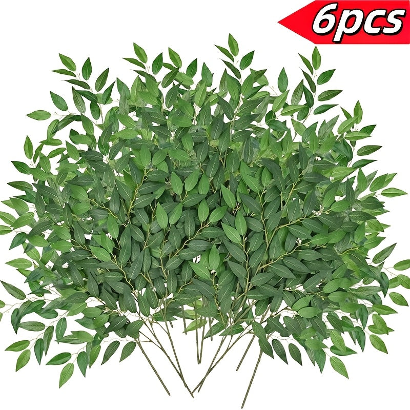6pcs 25.6" Italian Ruscus Artificial Greenery Stems - Perfect for DIY Wedding Decor, Bouquets & Table Centerpieces