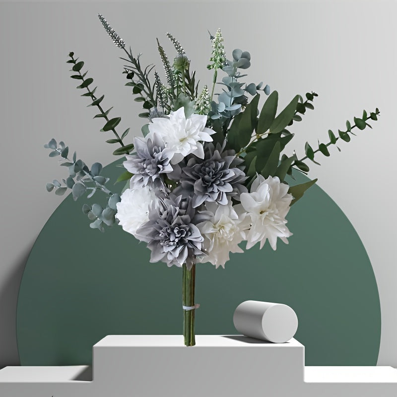 Festive Artificial Floral Arrangement, 15.7in/40cm, Fabric Dahlia & Eucalyptus, Home Decor for Living Room, Perfect for Birthday, Christmas, Easter, Thanksgiving, Valentine&