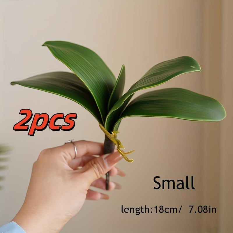 2pcs Lifelike Artificial Phalaenopsis Leaves - Perfect for Home & Garden Decor, Weddings, Engagements | Resin Orchid Greenery for Tabletop Display