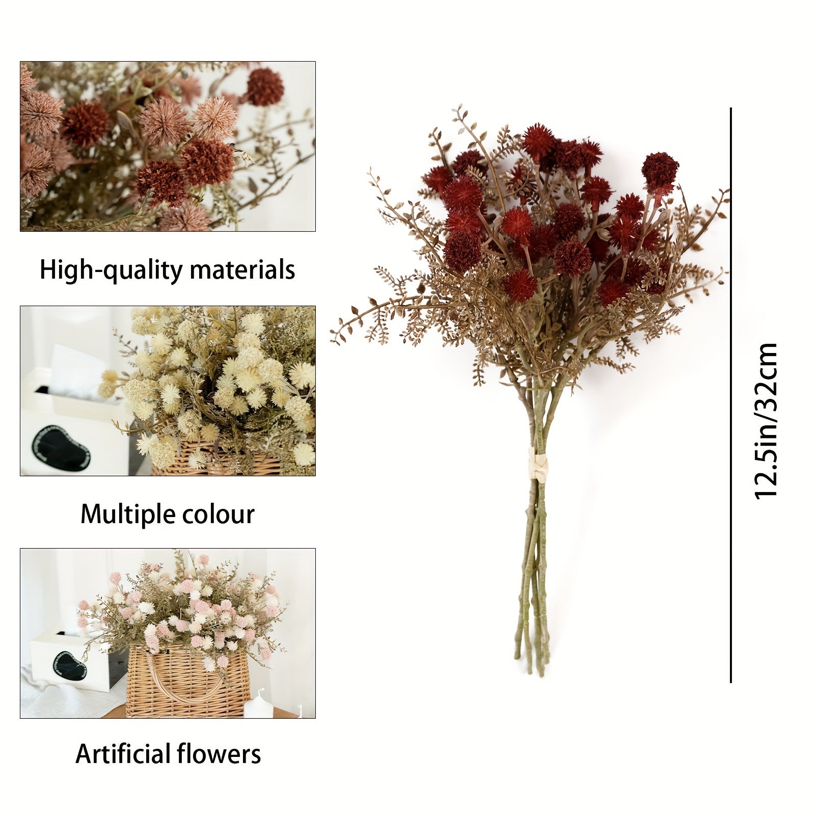 Classic Style Artificial Dandelion Flower Swags, 5 Bunches High-Quality Plastic Floral Decor - Versatile Centerpieces for Wedding, Bridal, Engagement, Birthday, Anniversary - Fits Autumn Halloween, Winter Christmas, Easter, Thanksgiving, Father&