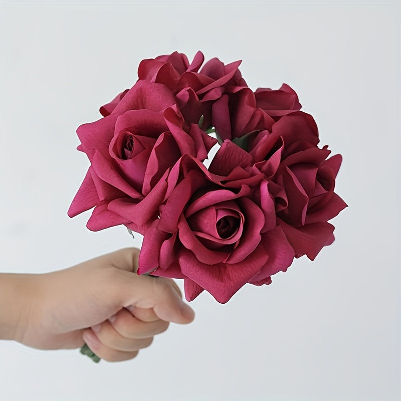 5pcs Bohemian White Silk Rose Bouquet - Real Touch Faux Flowers for Weddings, Home & Party Decor | Perfect for Halloween, Christmas, Valentine&