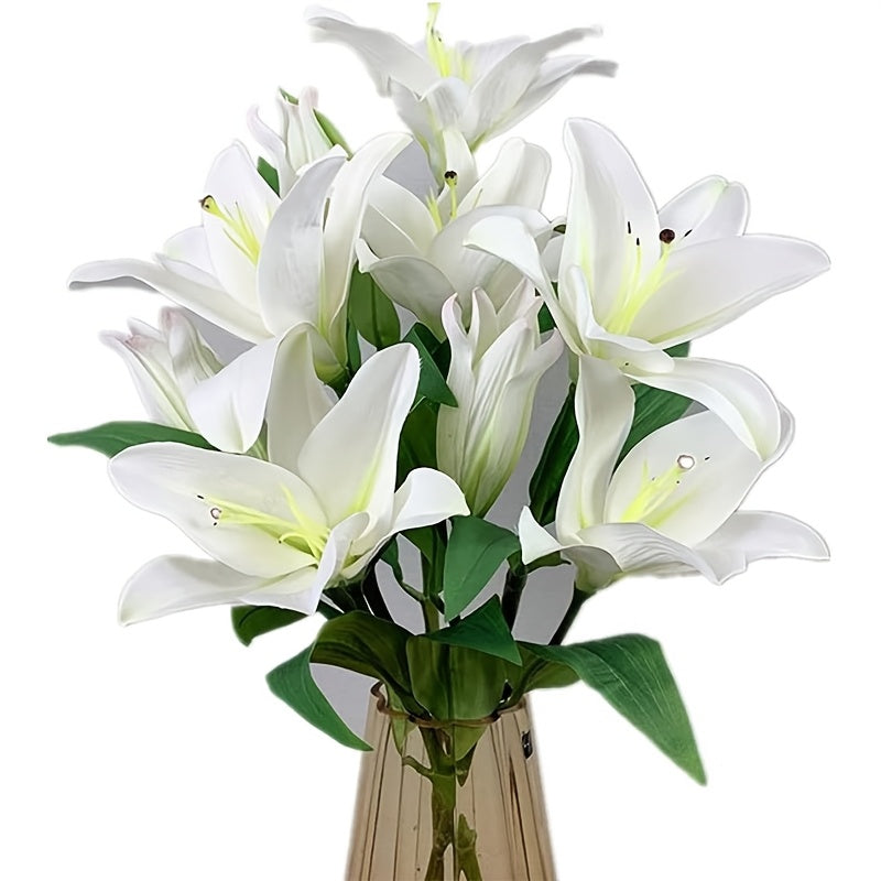 3pcs Real Touch Artificial Lily Stems - Plastic Faux Tiger Lily Branches for Home Decor, Tabletop, Wedding Bouquet - No Container, Electricity-Free, Ideal for Christmas, Easter, Thanksgiving, Mother&