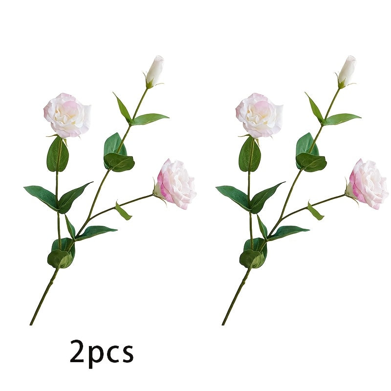Elegant 2-Branch Artificial Lisianthus Bouquet - 3 Silk Flower Heads, Perfect for DIY Wedding & Home Decor, Versatile Faux Floral Arrangement Accessory, Plastic, Eustoma