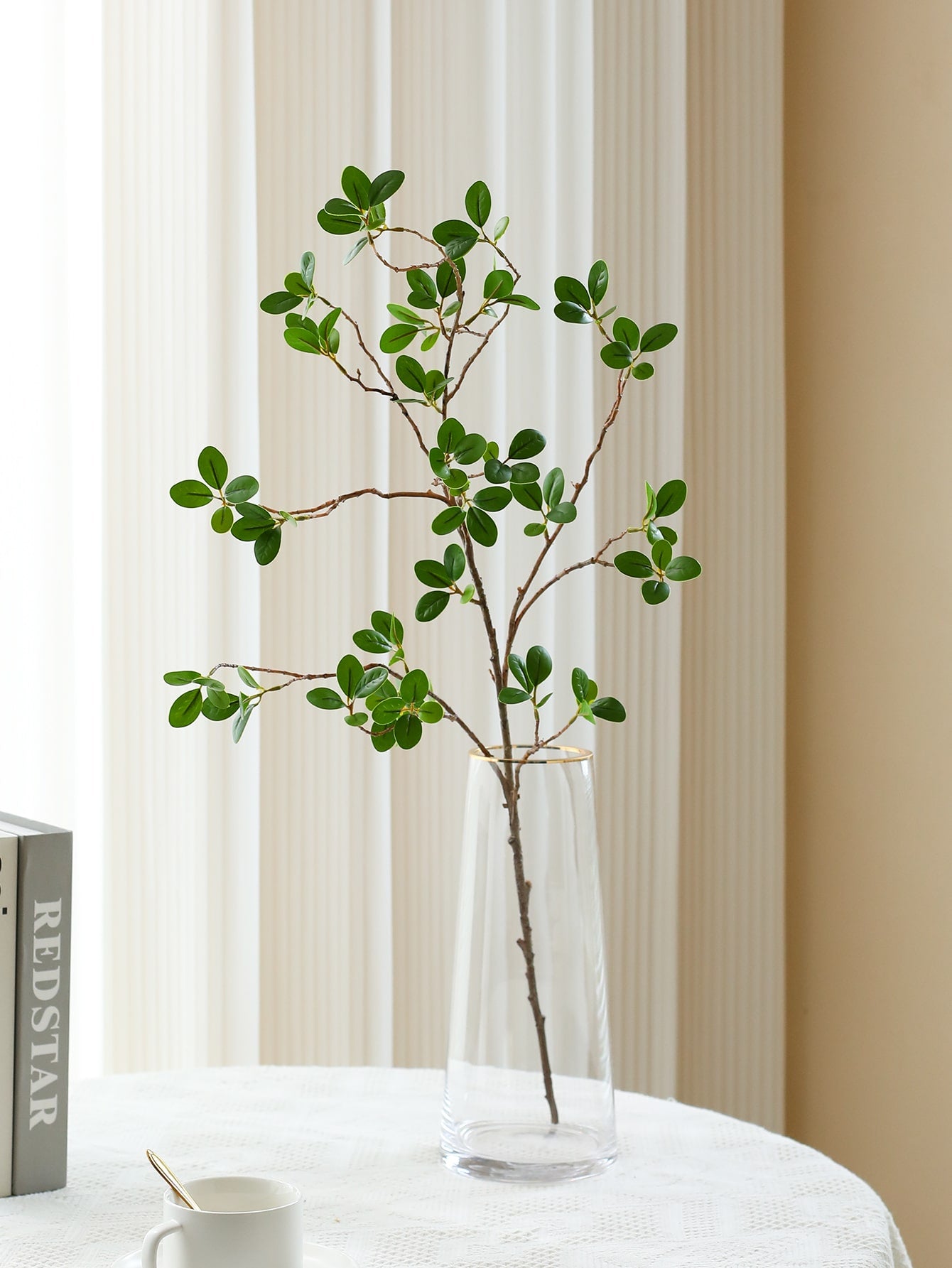 1pc/3pcs/6pcs Artificial 31.5in/80cm Faux Banyan Leaves, Fake Greenery Stems, Artificial Olive Branches, Imitation Plant Branches For Home Decor, Centerpiece Vase Filler, Party Wedding Decoration, Spring Autumn Festival
