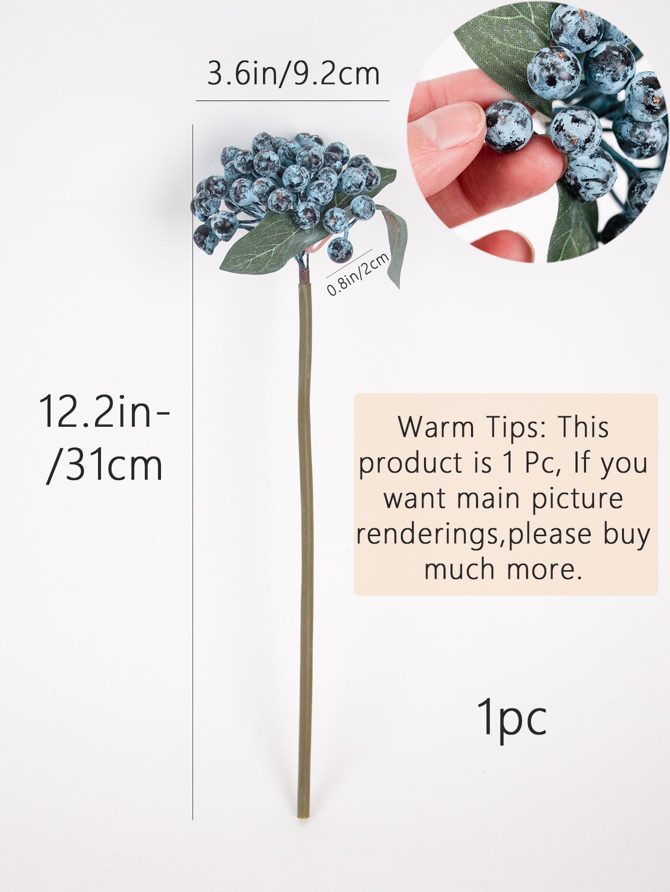 1pc/3pcs/6pcs Artificial Berry Branches, Lifelike Fake Blueberry Fruit, Simulated Berry Stems, Suitable For Wedding Decor, Home Party, Holiday, Vase Filler, Wreath DIY, Christmas, Thanksgiving Farmhouse Decor