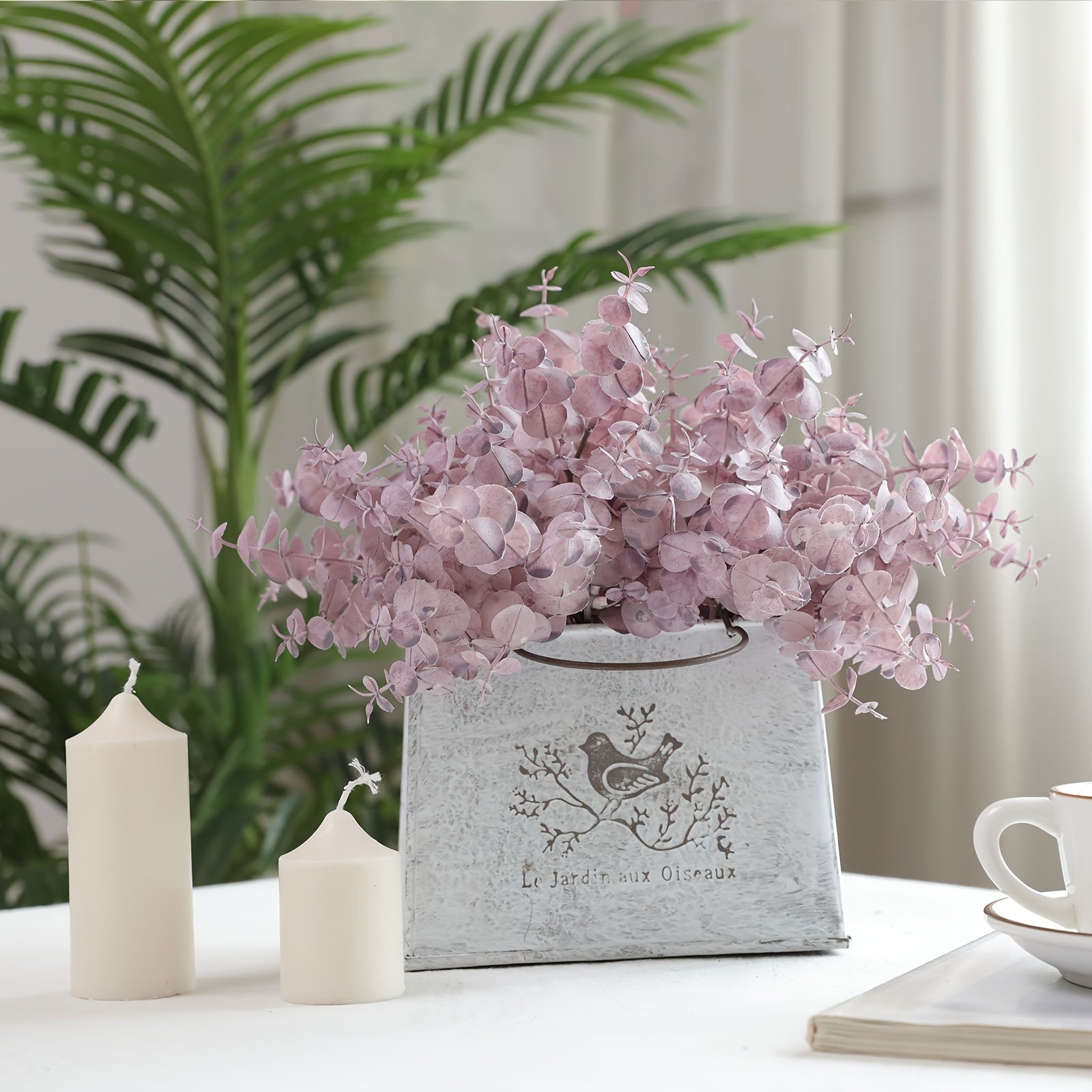 3/5 Branches of Artificial Eucalyptus Decorative Flowers, High-end Antioxidant Artificial Flowers, Suitable for Wedding, Home and Party Decoration, Independent Plastic Flower Arrangement, Suitable for Christmas, New Year, Valentine&