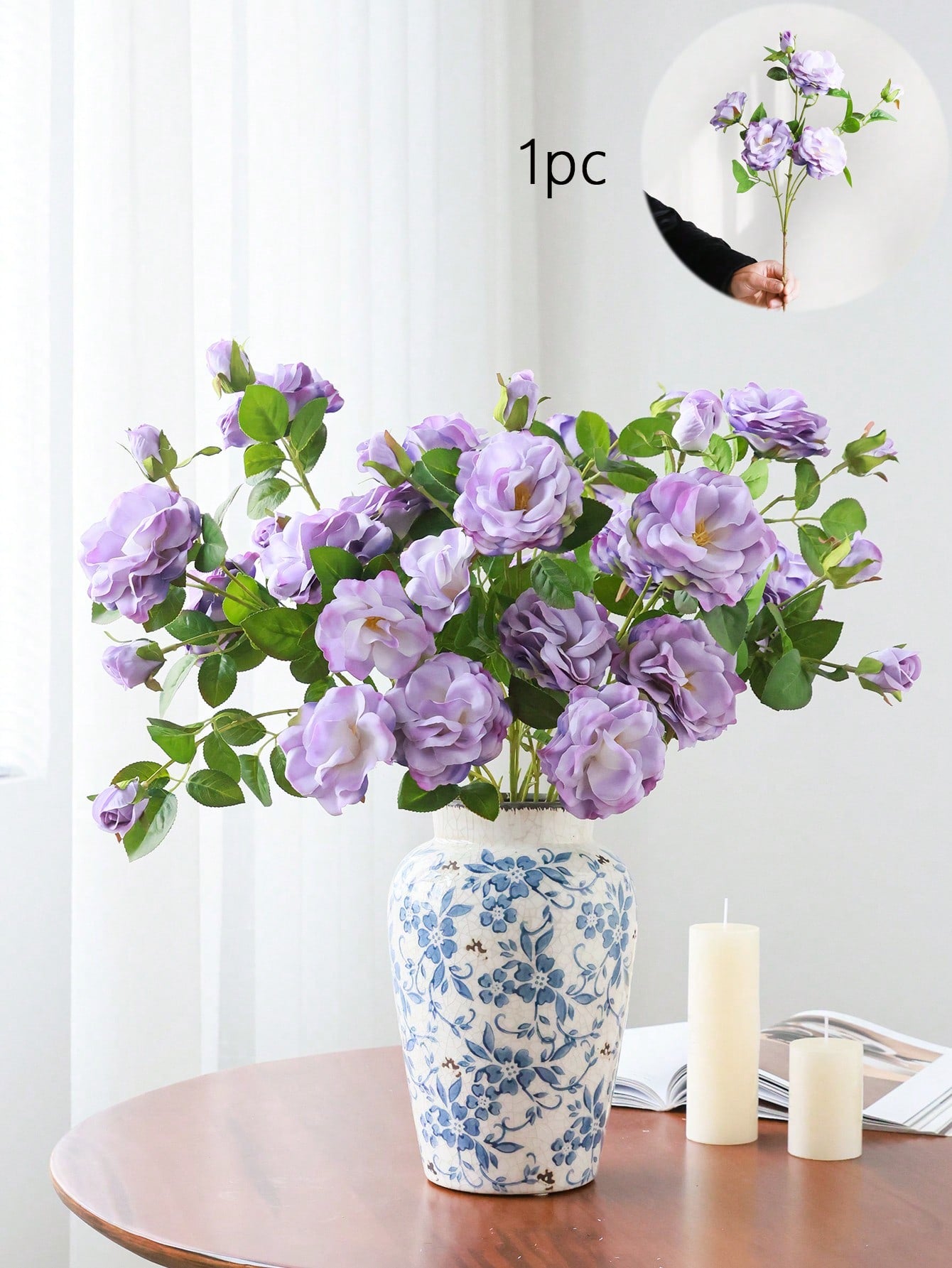 1pc, 74cm/29.2in, 1 Stem 6 Heads Rose Flower Bouquet, Suitable For Home Vase Decoration, Living Room Decoration, Wedding Arrangement, Garden Decoration, Valentine&