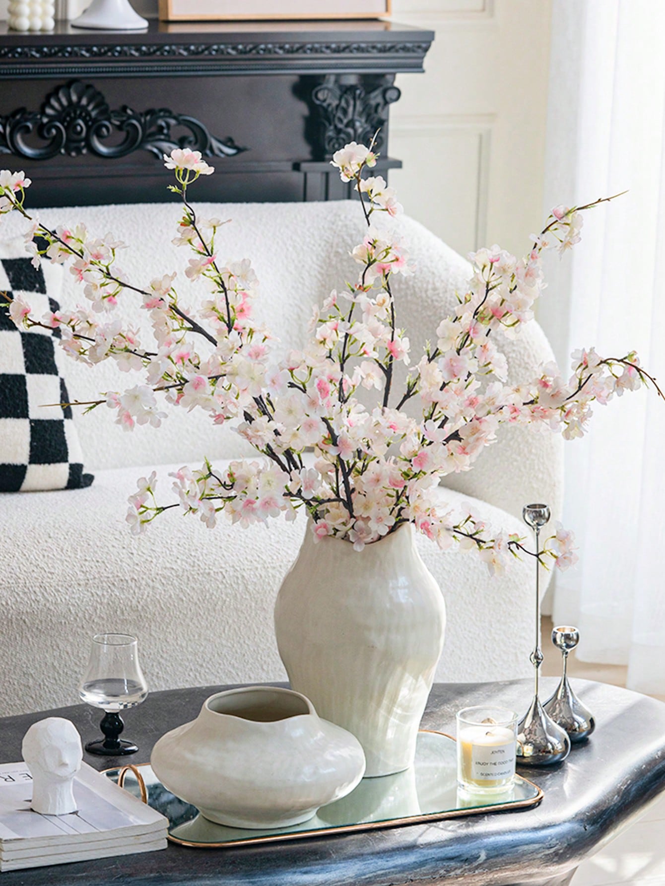 1pc Artificial Peach Blossom & Cherry Blossom Decoration, 28.7in/73cm, Suitable For DIY Garden Home Decor, Wedding Party, Hotel Courtyard, Valentine&