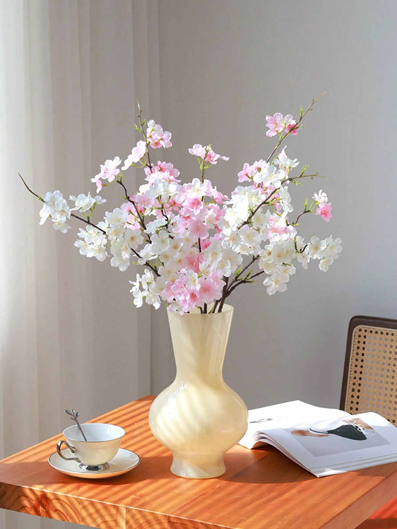 1pc Artificial Peach Blossom & Cherry Blossom Decoration, 28.7in/73cm, Suitable For DIY Garden Home Decor, Wedding Party, Hotel Courtyard, Valentine&