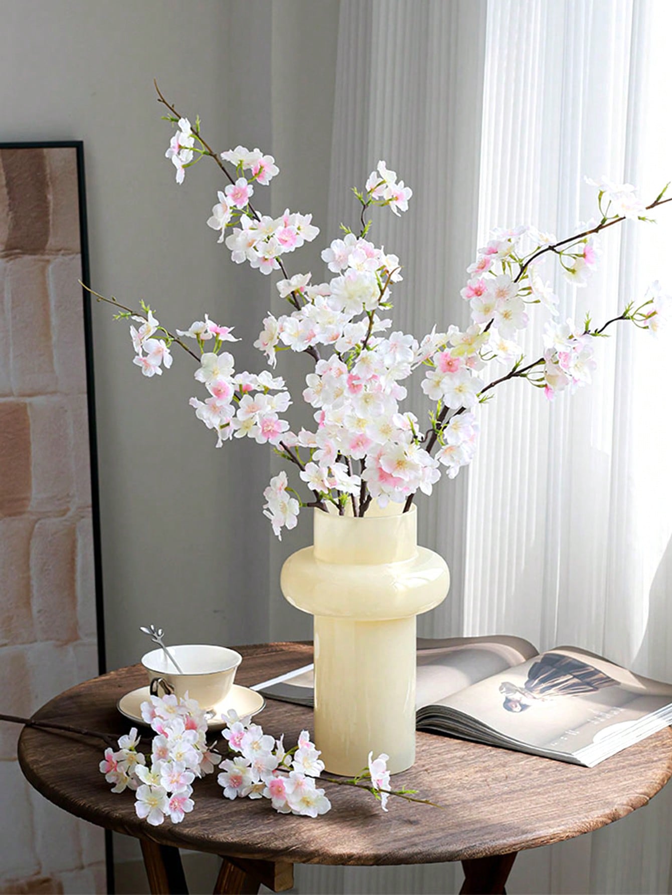 1pc Artificial Peach Blossom & Cherry Blossom Decoration, 28.7in/73cm, Suitable For DIY Garden Home Decor, Wedding Party, Hotel Courtyard, Valentine&