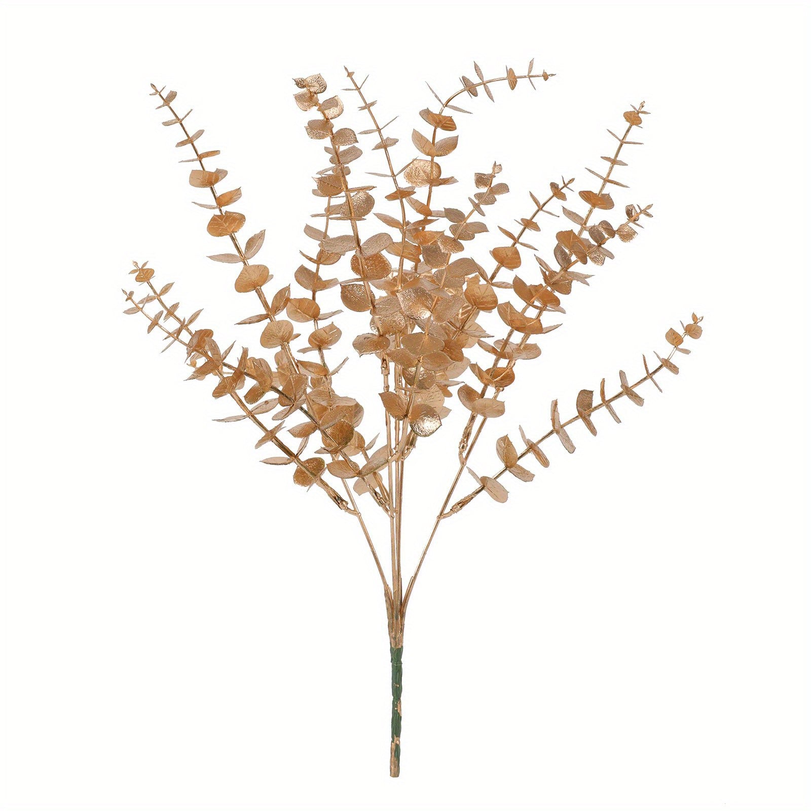 1pc/6pcs, Golden Artificial Eucalyptus Leaves, Simulated Eucalyptus Branches And Golden Flowers, Real Touch Plastic Golden Plants, Suitable For Home Arrangement Desktop Centerpiece Christmas Decoration, Autumn DecorationThanksgivingHalloweenChristmas