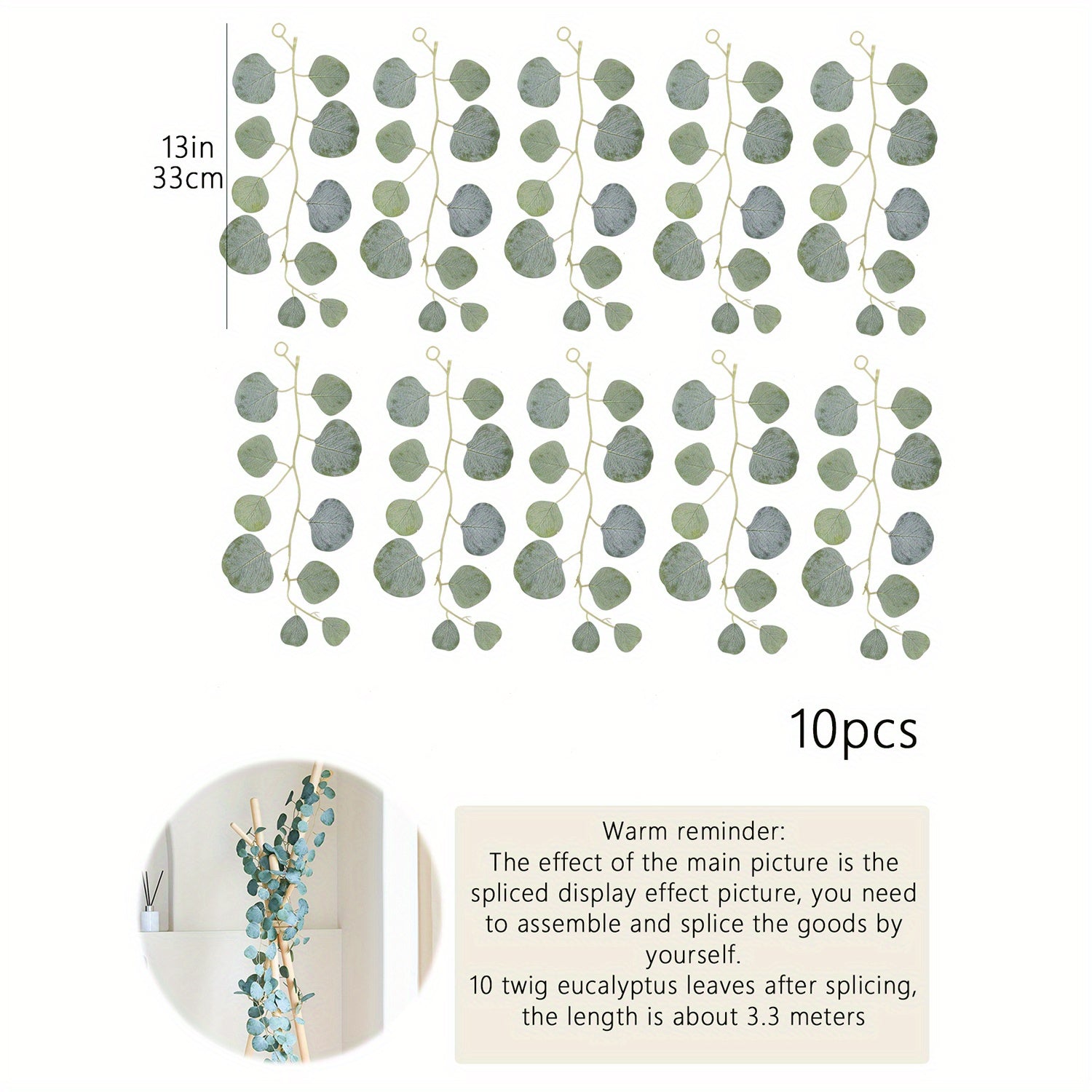 10pcs13in, Artificial Eucalyptus Garland Faux Silk Eucalyptus Leaves Vines Handmade Garland Greenery Wedding Backdrop Arch Wall Decor, eucalyptus garland, eucalyptus garland for table, table garland greenery, green garlands for decoration, green leaf garl