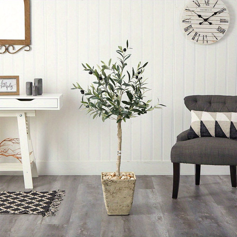 1pc Plastic Artificial Olive Tree with Multi-Trunk, Silk Leaves, and Fruits - Lifelike Indoor & Outdoor Decor for Home, Office, Living Room