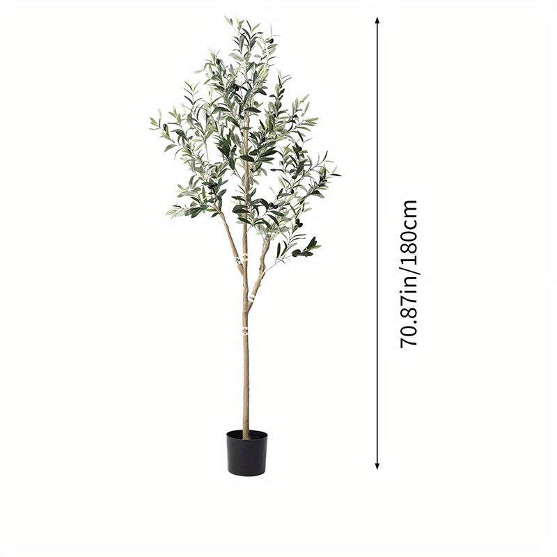 1pc Plastic Artificial Olive Tree with Multi-Trunk, Silk Leaves, and Fruits - Lifelike Indoor & Outdoor Decor for Home, Office, Living Room