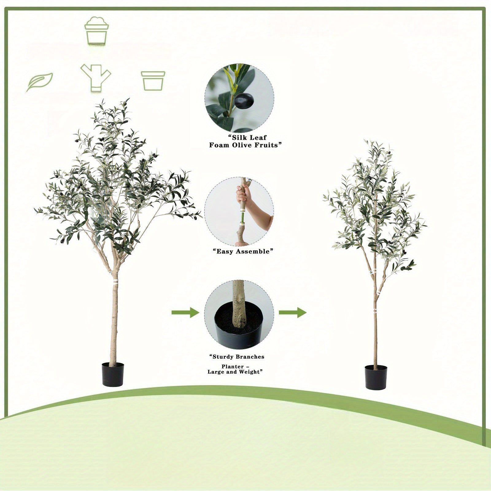 1pc Plastic Artificial Olive Tree with Multi-Trunk, Silk Leaves, and Fruits - Lifelike Indoor & Outdoor Decor for Home, Office, Living Room