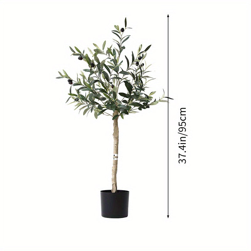 1pc Plastic Artificial Olive Tree with Multi-Trunk, Silk Leaves, and Fruits - Lifelike Indoor & Outdoor Decor for Home, Office, Living Room