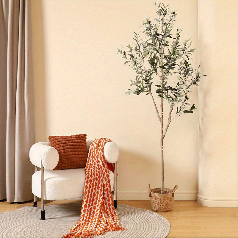 1pc Plastic Artificial Olive Tree with Multi-Trunk, Silk Leaves, and Fruits - Lifelike Indoor & Outdoor Decor for Home, Office, Living Room
