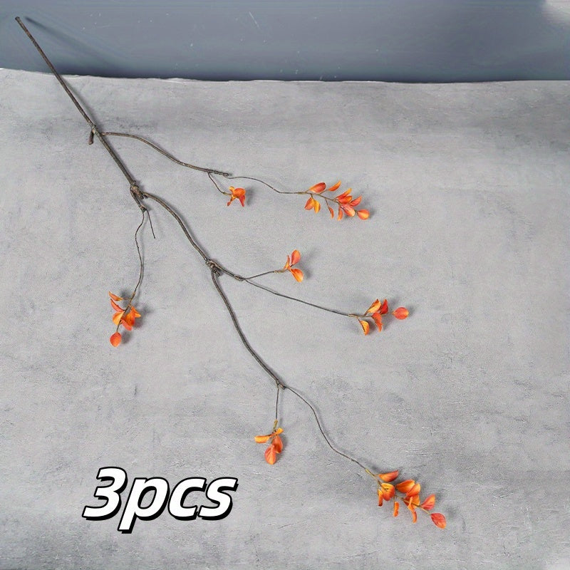 3pcs Glam Style Artificial Fall Plant Stems, 38in Plastic Branches for Vase Decoration, Thanksgiving Table Centerpieces, Christmas Halloween Garden Party Garland Decor