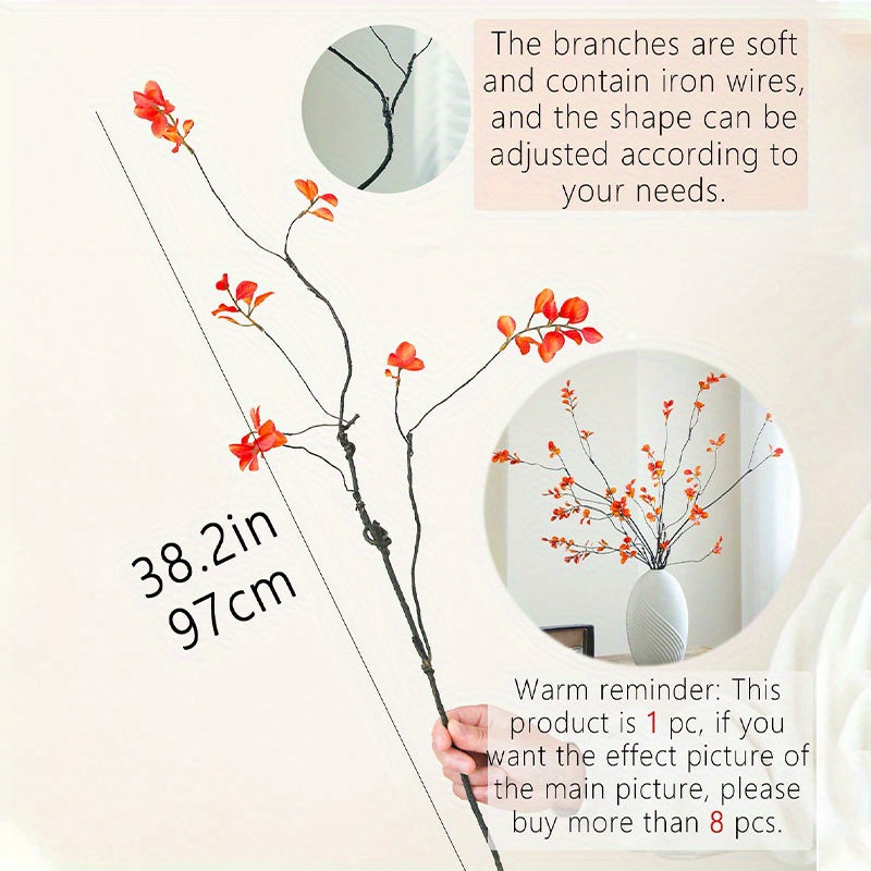 3pcs Glam Style Artificial Fall Plant Stems, 38in Plastic Branches for Vase Decoration, Thanksgiving Table Centerpieces, Christmas Halloween Garden Party Garland Decor