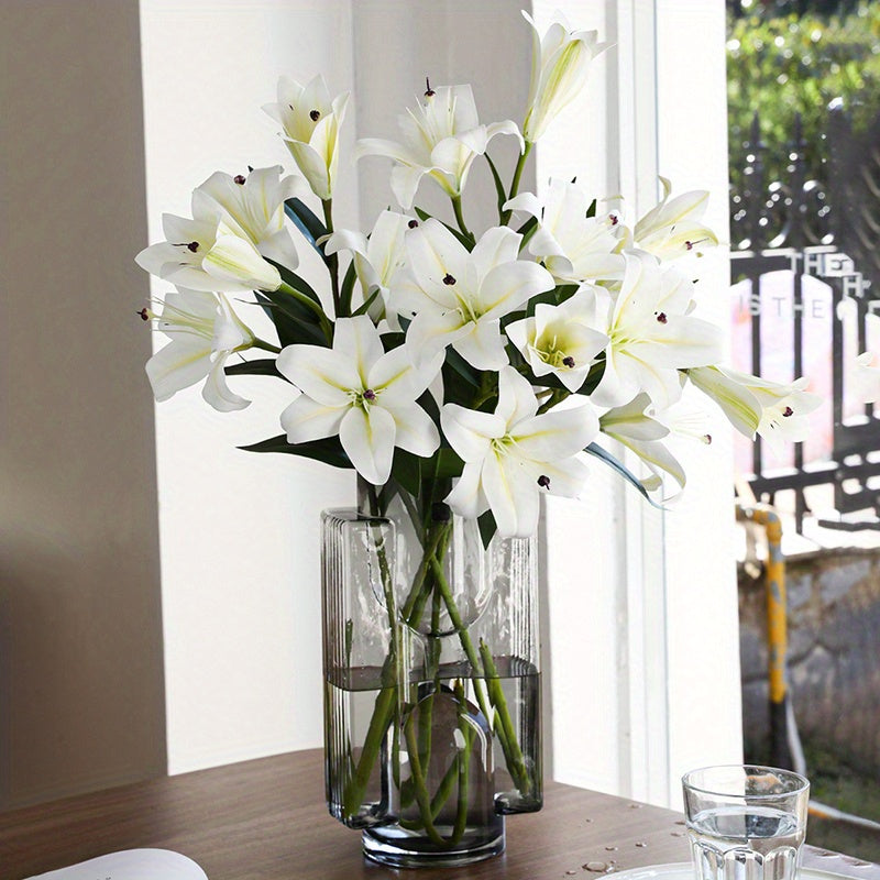 3 Pack Multi-Head Artificial Lily Flowers, No Power Needed, Faux Plastic Floral Craft for Home, Office Decor, Special Occasions, and Holiday Decorations
