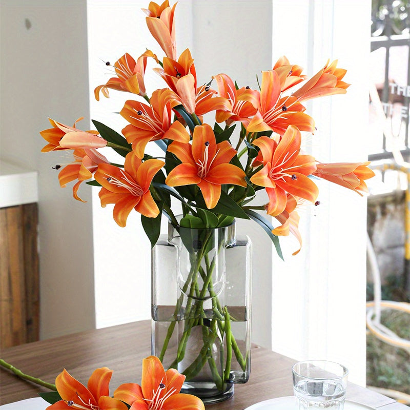 3 Pack Multi-Head Artificial Lily Flowers, No Power Needed, Faux Plastic Floral Craft for Home, Office Decor, Special Occasions, and Holiday Decorations