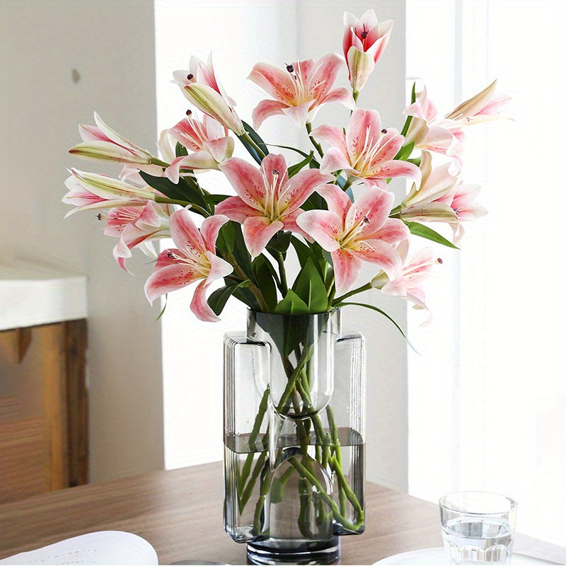 3 Pack Multi-Head Artificial Lily Flowers, No Power Needed, Faux Plastic Floral Craft for Home, Office Decor, Special Occasions, and Holiday Decorations