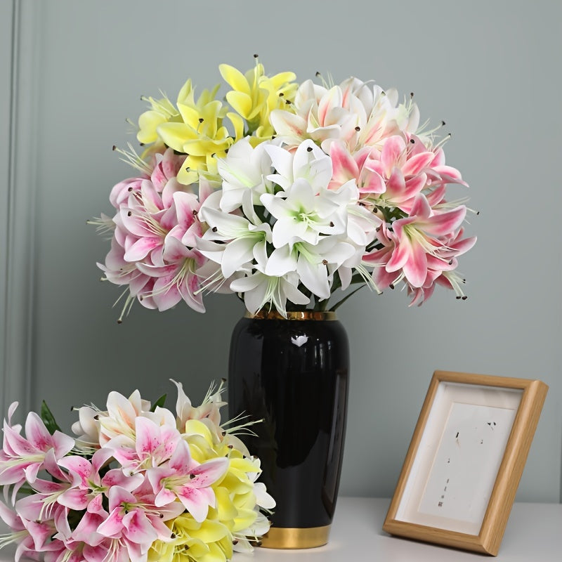 1pc Luxurious Silk Lily Bouquet with 10 Blooms - Perfect for DIY Wedding Decor, Bridal Showers, Easter & Birthday Parties - Durable Faux Floral Arrangement
