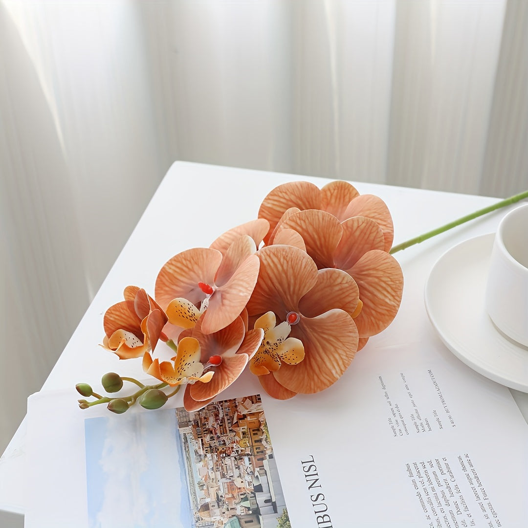 1pc, Artificial 7 Heads Phalaenopsis, Fake Flowers, Fake Orchid For Home Wedding Party DIY Decoration Valentine&
