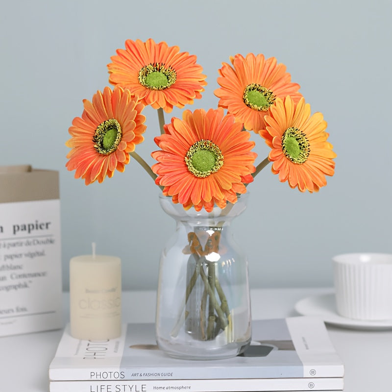 6pcs MOHUAGE Artificial Sunflower Bouquet - Real Touch Plastic Flowers for Home Decor, Garden Style, Perfect for Christmas, Thanksgiving, Valentine&
