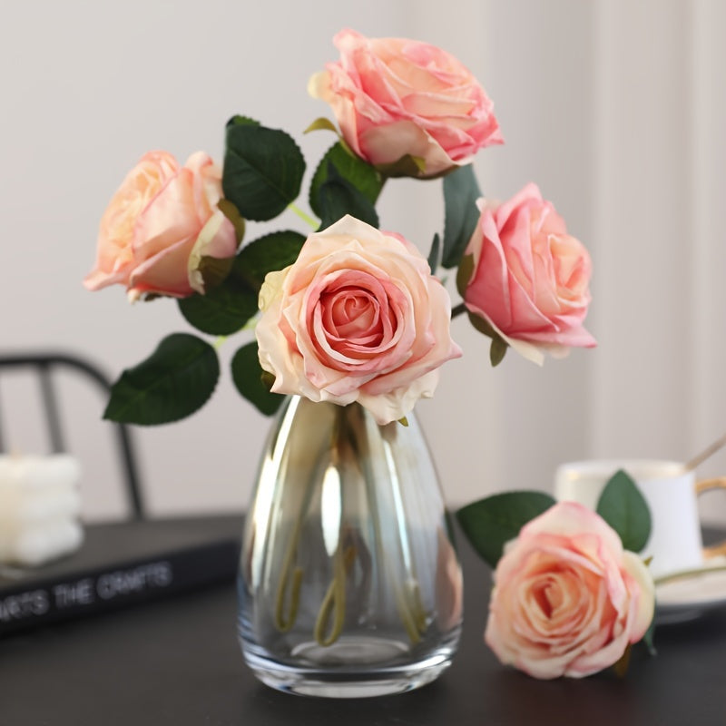 Glam Style 3-Pack Artificial Rose Swags, Real Touch Faux Flowers Bouquet with Stems, Plastic Floral Arrangements, Home Office Decor, Hanukkah Centerpiece, Outdoor Garden Decorations