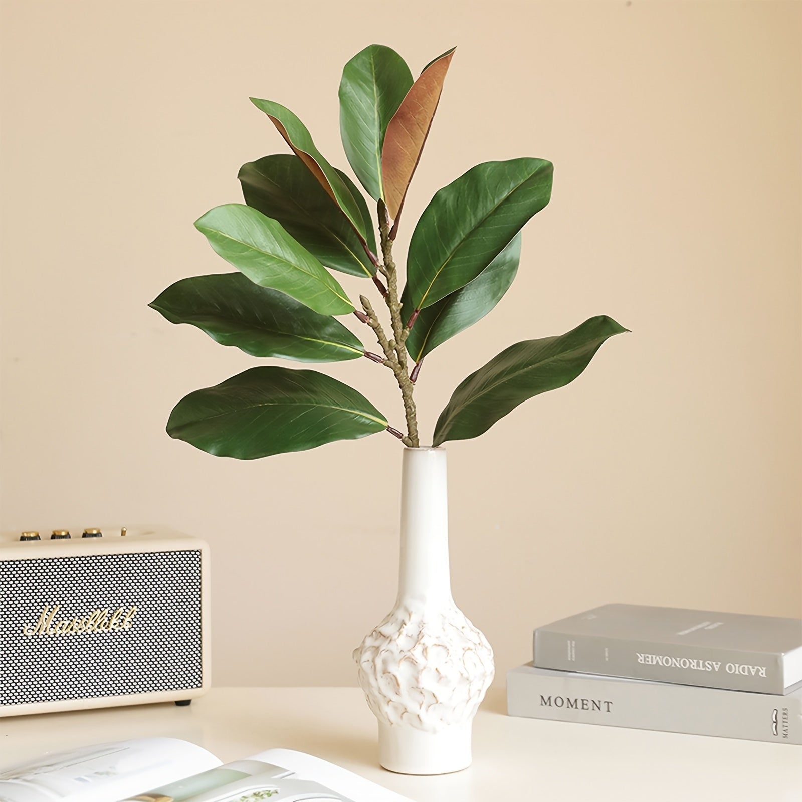 3/5pcs Artificial Simulation Magnolia Flower Plant Magnolia Branch Artificial Green Plant Stem Fake Eucalyptus Decoration Wedding Home Centerpiece Bouquet Flower Arrangement, Spring And Summer Easter Decoration, Simulation Green Plant