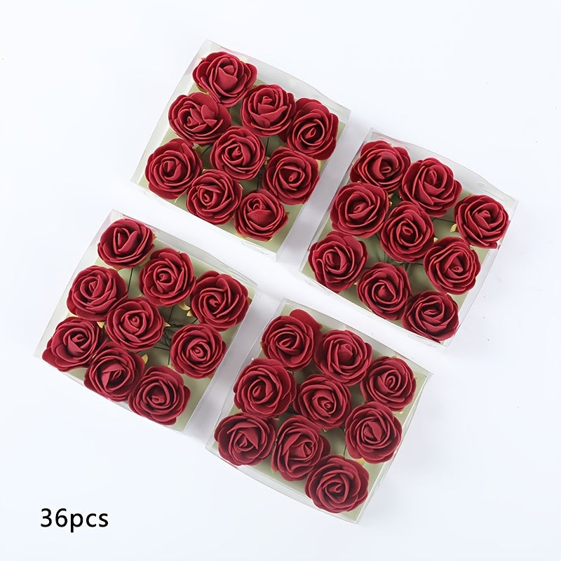36pcs, Artificial Flower Plastic Rose, Mini Artificial Rose Box, You Will Receive 4 Boxes, A Total of 36 Mini Roses, UV Resistant Artificial Flowers, DIY Decorative Flowers, Valentine&