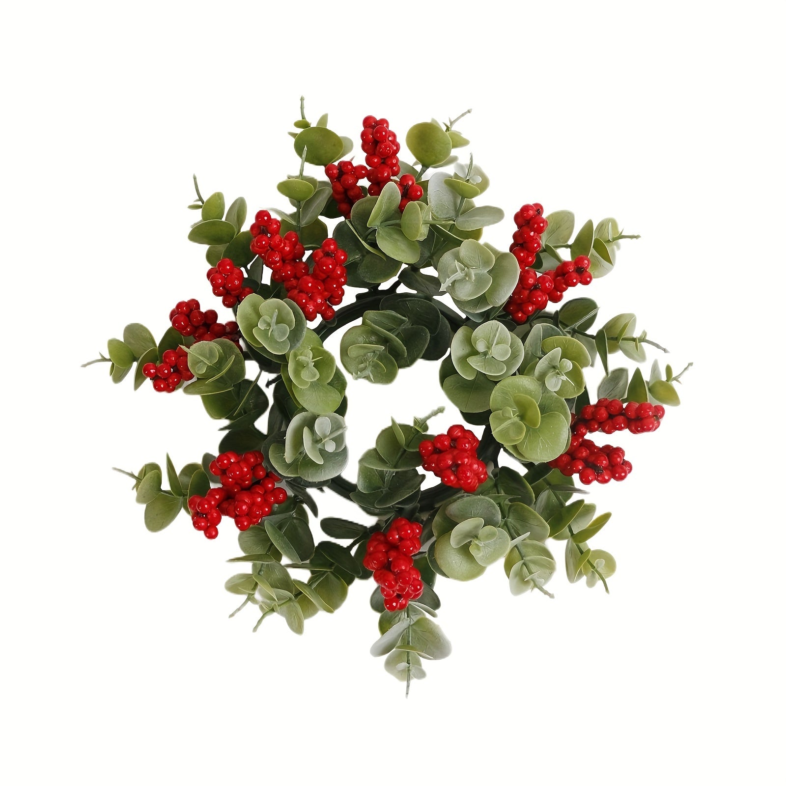1/2pcs Festive Christmas Candle Holder Wreaths - Red & White Berry Design, Perfect for Holiday Decor, Valentine&