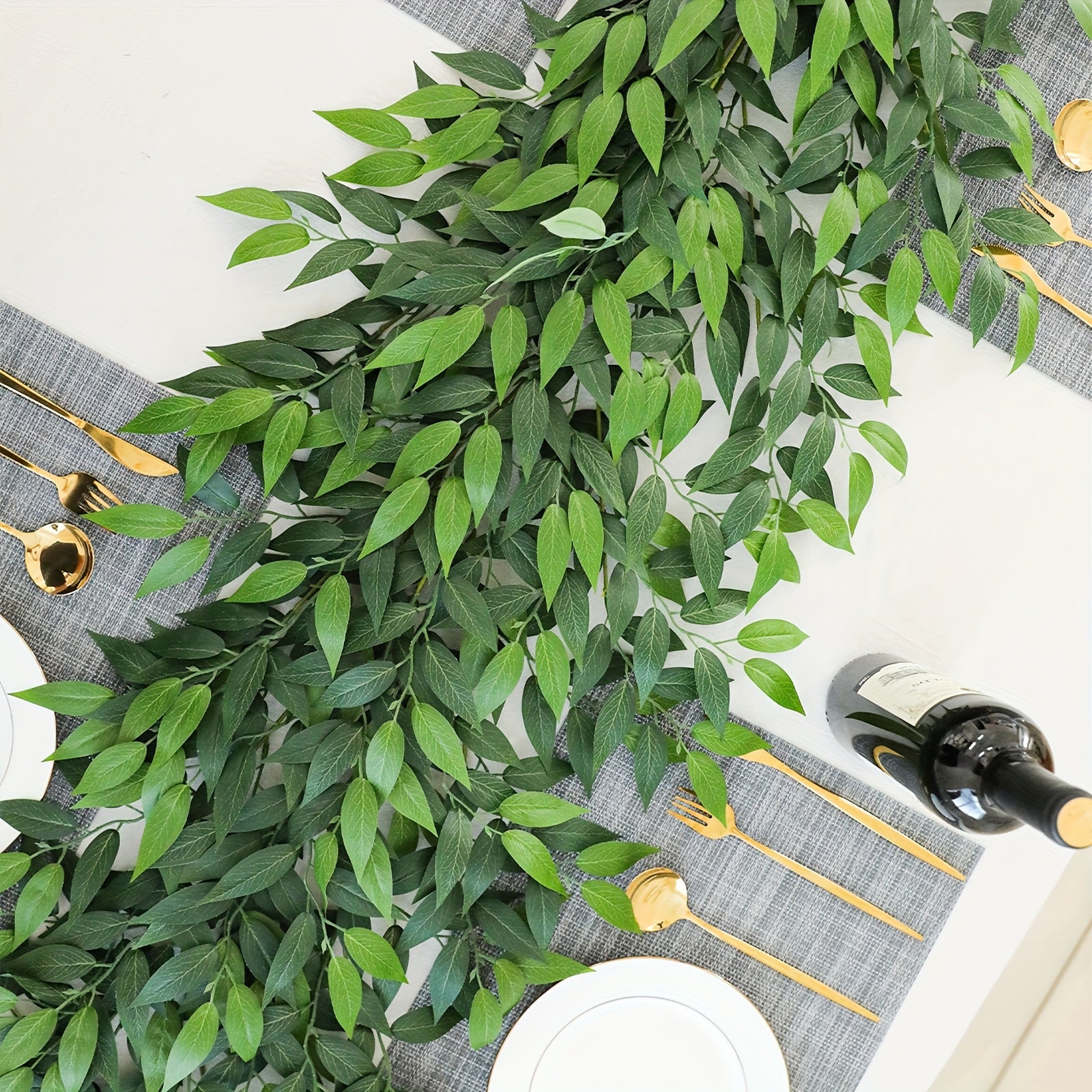 2/5pcs Artificial Rattan Garland 35.43ft Imitation Italian Rattan Green Leaf Garland Silk Green Leaf Decoration Artificial Plant Green Leaf Suitable for Table Center Decoration Home Room Wall Wedding Arch Decoration