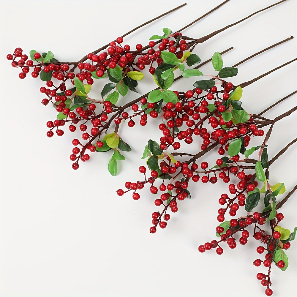10pcs Red Fake Holly Berry Twig, Simulation Berry Flower for Photography Christmas Thanksgiving Home Wedding Decor