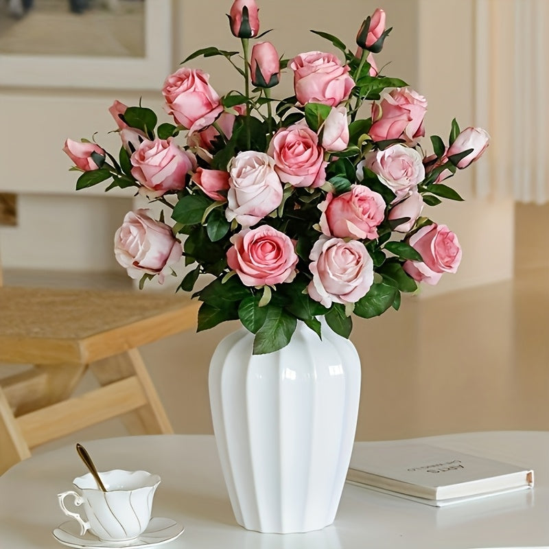 3pcs Elegant Lace Rose Artificial Flowers with Long Stems - Perfect for DIY Wedding Bouquets, Table Centerpieces & Home Decor