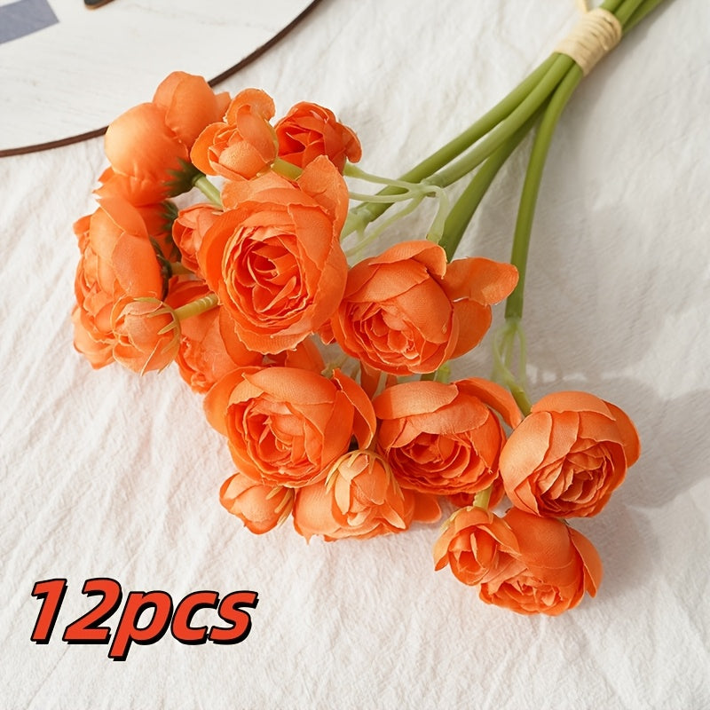 12pcs BloomBouquet Artificial Camellia Flower Arrangement - Plastic Tea Flowers for DIY Wedding, Proposal, Home & Living Room Decor - Versatile for Christmas, Thanksgiving, Valentine&