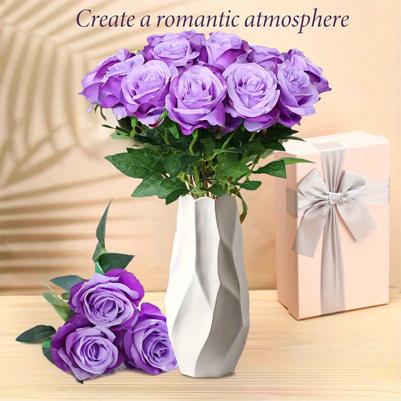 10pcs, Purple Roses Bouquet, Purple Flowers, for Wedding Home Party Decoration Event Gift, fake flowers, roses, roses artificial flowers, silk flowers, roses bouquet, (Light Purple)