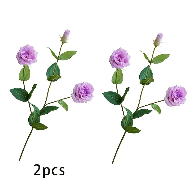 Elegant 2-Branch Artificial Lisianthus Bouquet - 3 Silk Flower Heads, Perfect for DIY Wedding & Home Decor, Versatile Faux Floral Arrangement Accessory, Plastic, Eustoma
