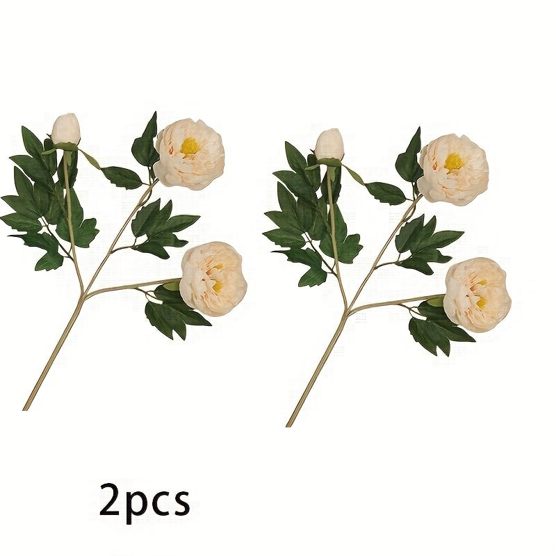 2pcs-3 Head Imitation Silk Peony Flowers Modern Home Soft Decoration Flower Arrangement Outdoor Artificial Flowersr Ornaments Photography Props, Thanksgiving Occasion